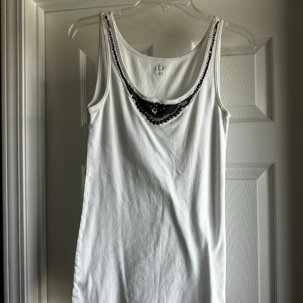 White tank top with beaded/metal detail - LOFT